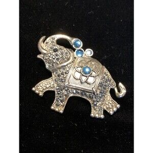 VINTAGE MARCASITE CRYSTAL LUCITE GOOD LUCK ELEPHANT PIN BROOCH~SIGNED: FAF